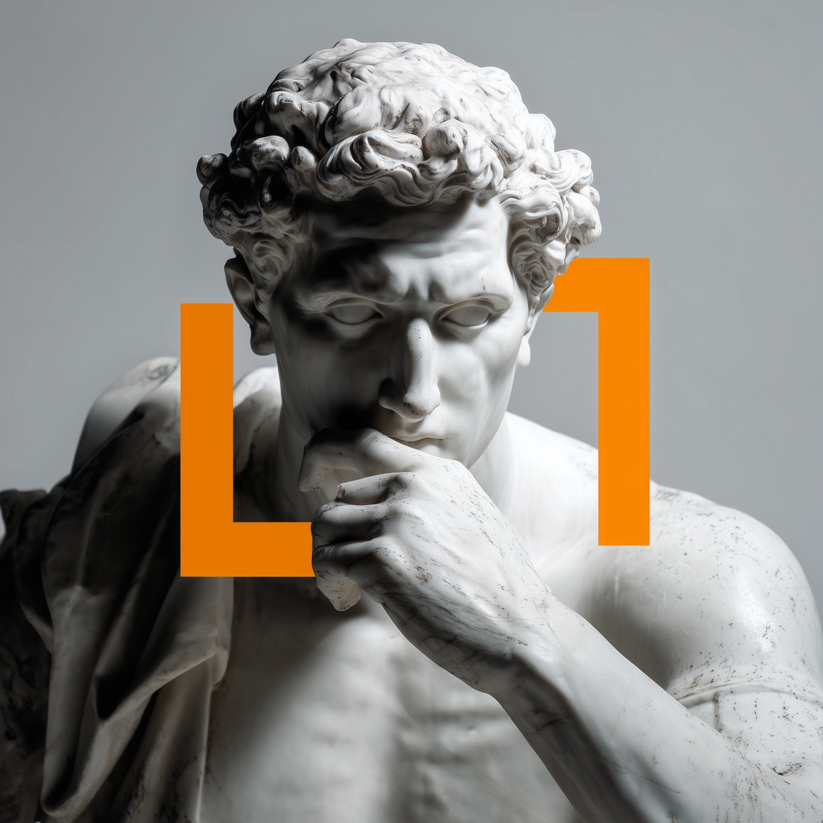 Classical philosopher statue representing timeless wisdom meets modern AI